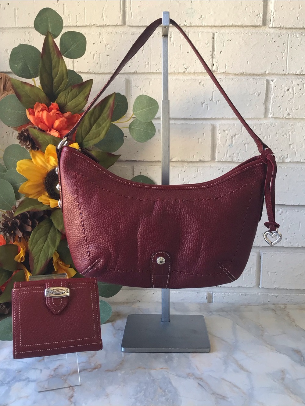 Brighton Red Small Shoulder Bag with Wallet Heart Charm Bundle of 2